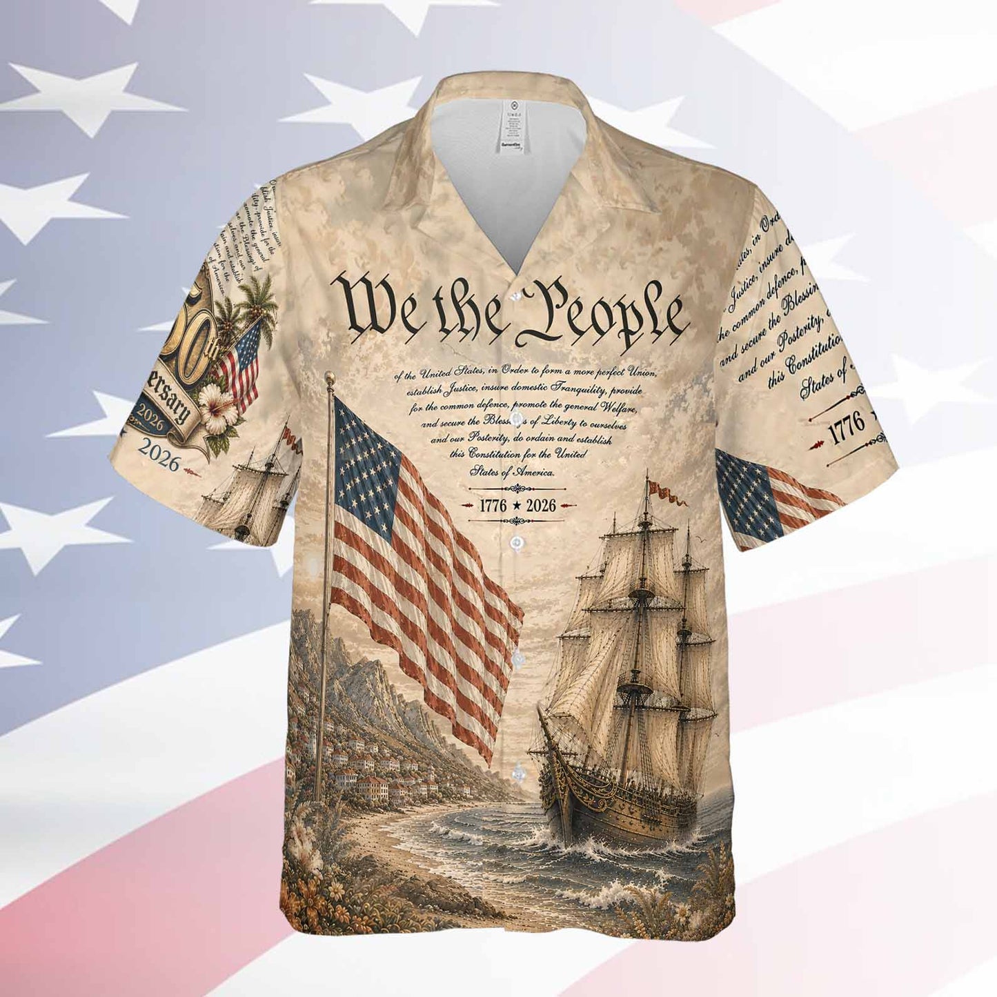 Patriotic 250 Years USA Hawaiian Shirt, Vintage We The People 1776–2026 AOP Hawaiian Shirt 685056