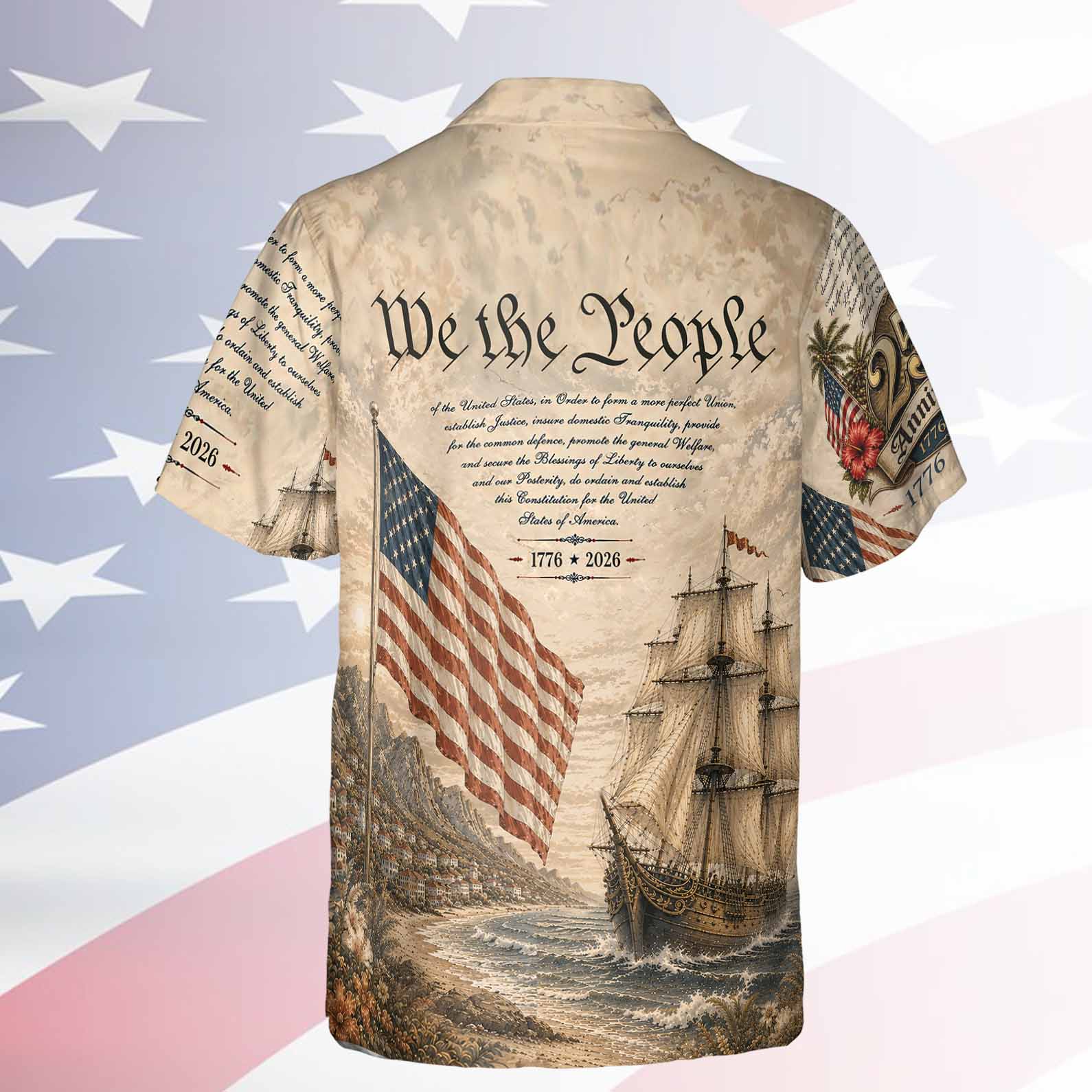 Patriotic 250 Years USA Hawaiian Shirt, Vintage We The People 1776–2026 AOP Hawaiian Shirt 685056
