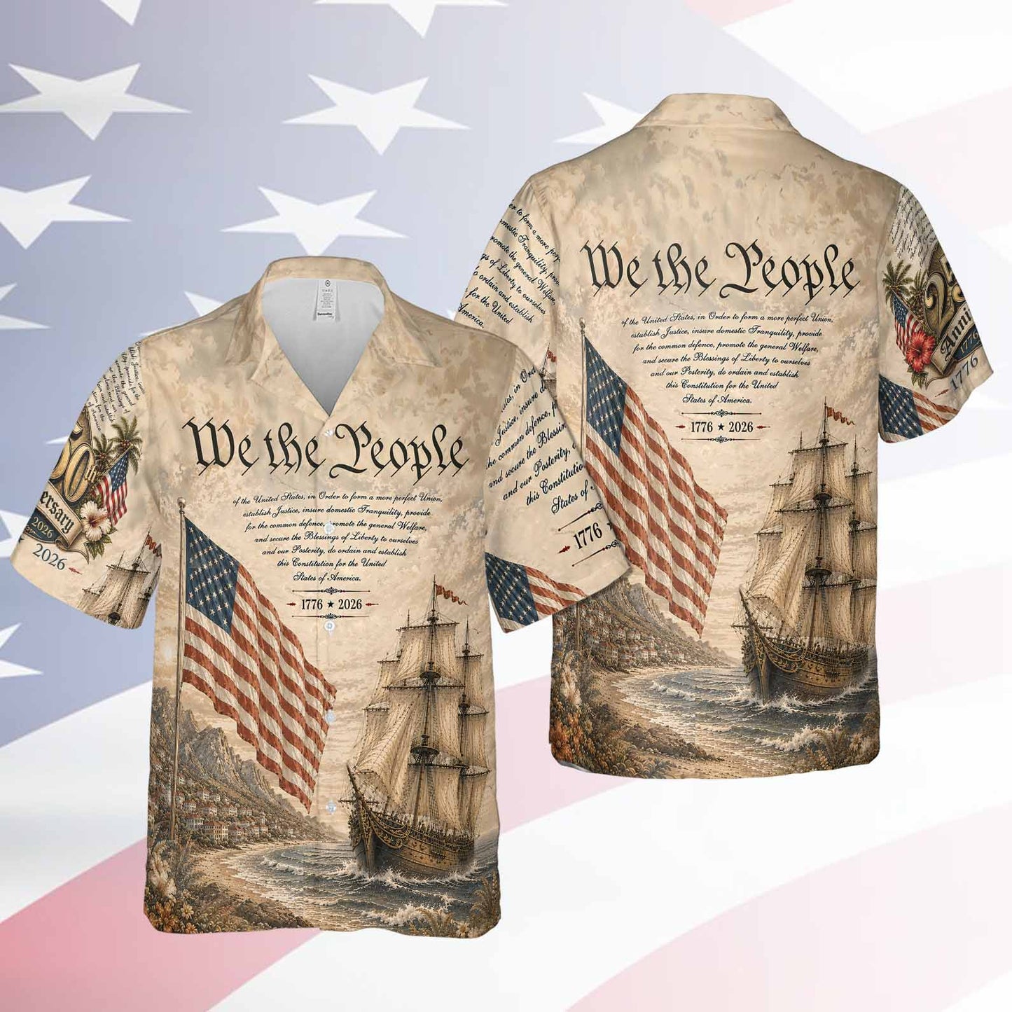 Patriotic 250 Years USA Hawaiian Shirt, Vintage We The People 1776–2026 AOP Hawaiian Shirt 685056