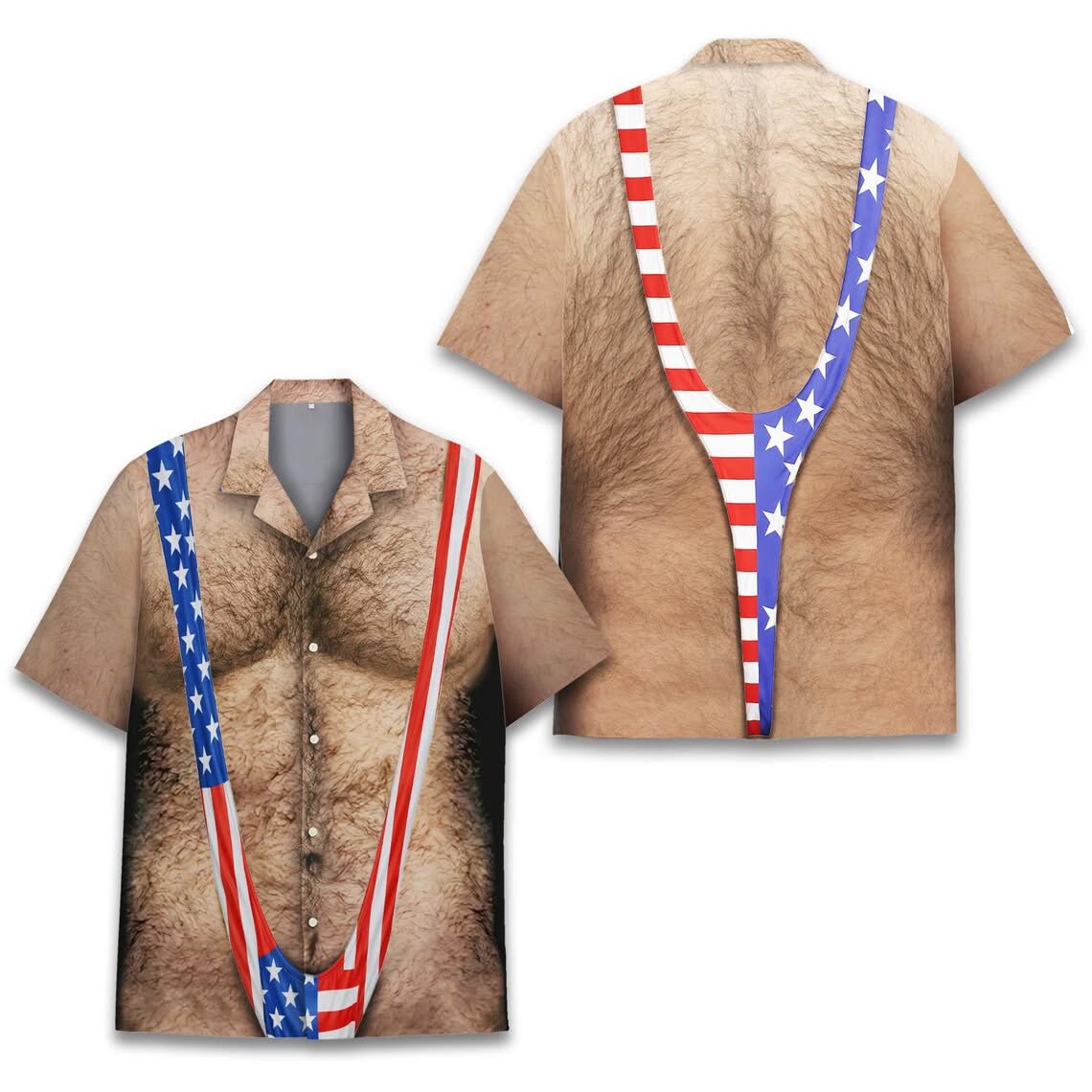 Funny USA Chest Hawaiian Shirt, Patriotic American Flag Aloha Shirt, Novelty Party Shirt