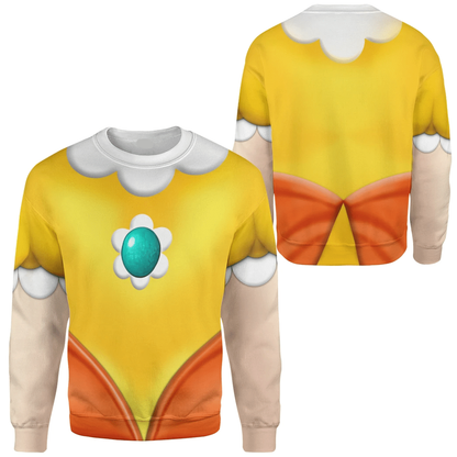 Super Mario Costume Hoodie Game Character Princess Daisy Costume T-Shirt Yellow Unisex Adults - Trendy Gift For Men & Women