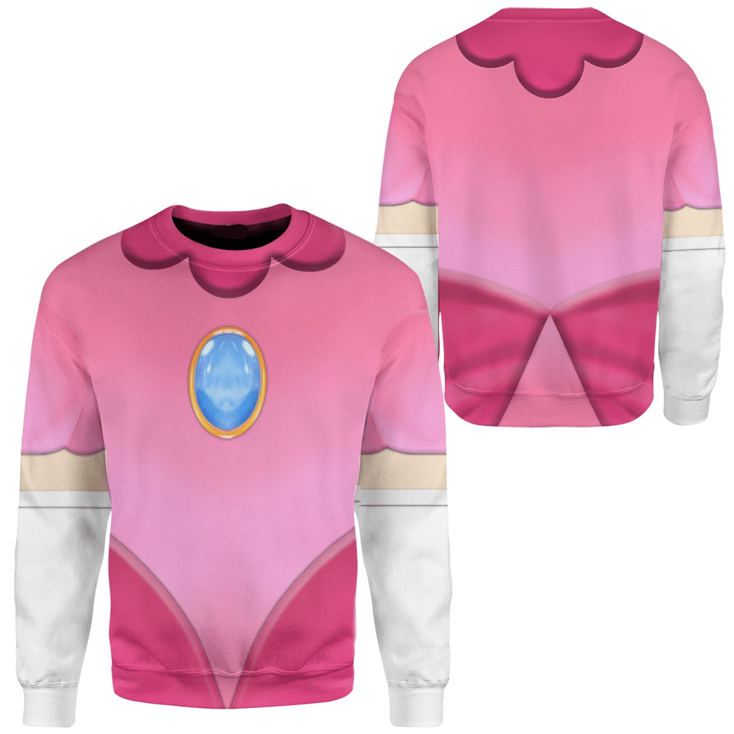 Super Mario Costume Hoodie Game Character Princess Peach Costume T-Shirt Pink Unisex Adults - Trendy Gift For Men & Women