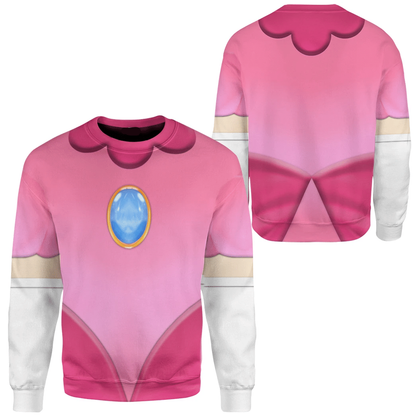 Super Mario Costume Hoodie Game Character Princess Peach Costume T-Shirt Pink Unisex Adults - Trendy Gift For Men & Women