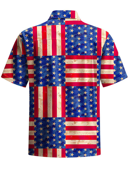 Alohadaddy® Casual 4th of July Flag Print Chest Pocket Mens Short Sleeve Shirt Big & Tall