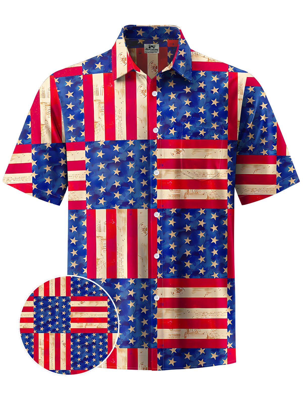 Alohadaddy® Casual 4th of July Flag Print Chest Pocket Mens Short Sleeve Shirt Big & Tall