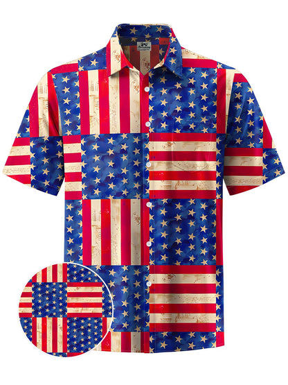 Alohadaddy® Casual 4th of July Flag Print Chest Pocket Mens Short Sleeve Shirt Big & Tall