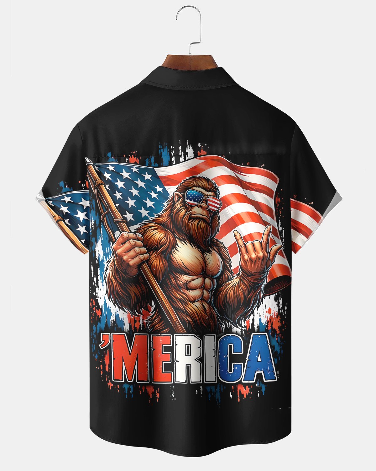 Alohadaddy® Men's Short-Sleeve Button-Down Cardigan Shirt USA 250th Anniversary & Bigfoot Graphic Print