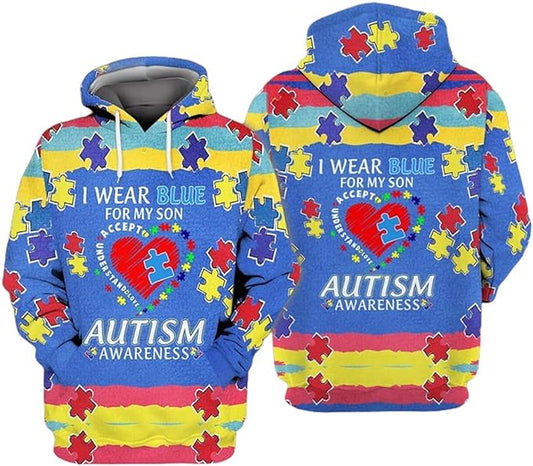 Autism Hoodie I Wear Blue For My Son Autism Awareness Hoodie Colorful Unisex - Cozy Hoodie For Cold Weather