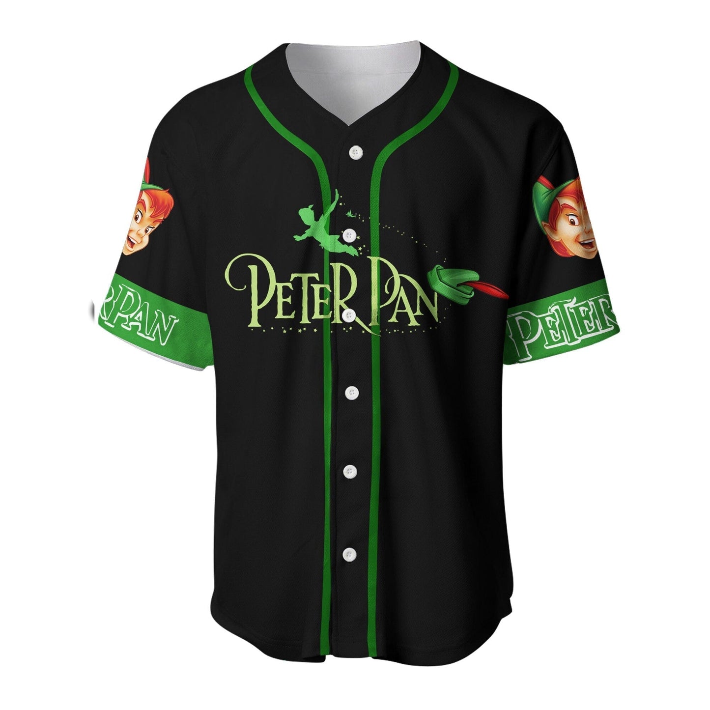 Disney Jersey Disney Peter Pan Playing As Pitcher Graphic Green Black Jersey Shirt Baseball Peter Pan Baseball