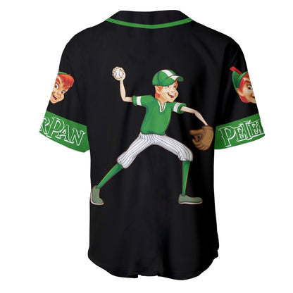 Disney Jersey Disney Peter Pan Playing As Pitcher Graphic Green Black Jersey Shirt Baseball Peter Pan Baseball