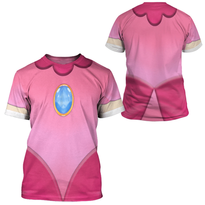 Super Mario Costume Hoodie Game Character Princess Peach Costume T-Shirt Pink Unisex Adults - Trendy Gift For Men & Women