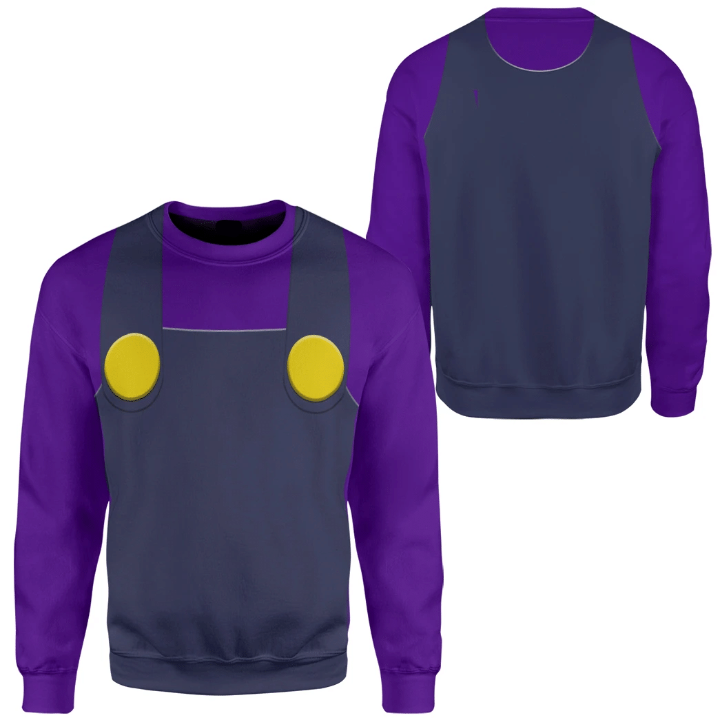 Super Mario Costume Hoodie Game Character Waluigi Costume T-Shirt Purple Unisex Adults - Trendy Gift For Men & Women