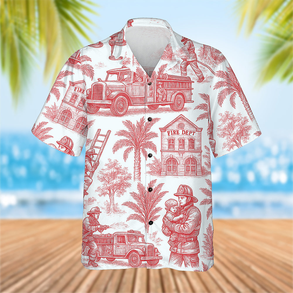Firefighter Toile de Jouy Hawaiian Shirt - Gifts For Firefighters 04PGQN030725