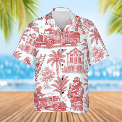 Firefighter Toile de Jouy Hawaiian Shirt - Gifts For Firefighters 04PGQN030725