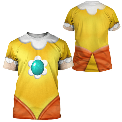 Super Mario Costume Hoodie Game Character Princess Daisy Costume T-Shirt Yellow Unisex Adults - Trendy Gift For Men & Women