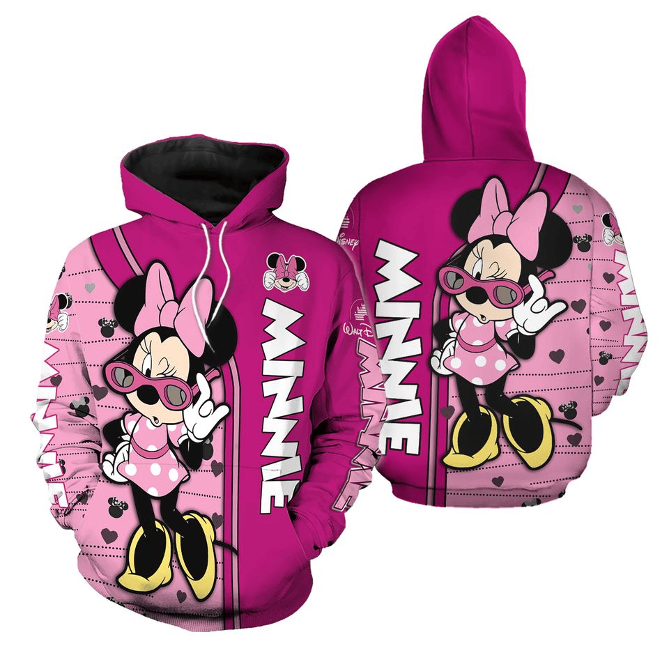 Disney Minnie Hoodie Minnie Fashion Glasses Hoodie Pink Unisex