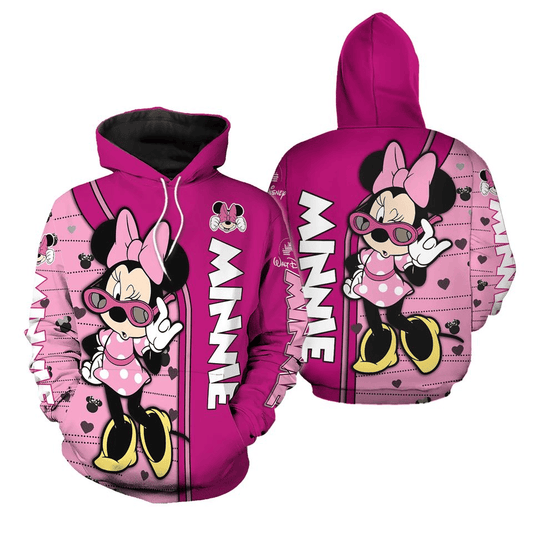 Disney Minnie Hoodie Minnie Fashion Glasses Hoodie Pink Unisex