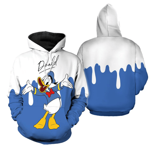 Disney Donald Hoodie Donald Duck Dripping Paint Hoodie White Blue Unisex