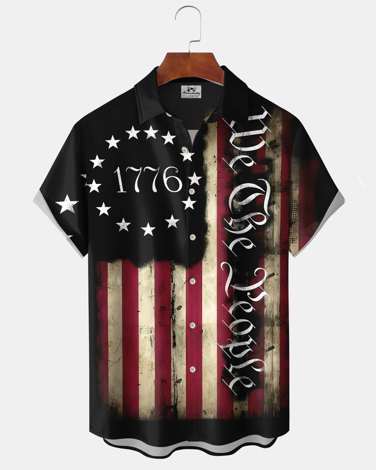 Alohadaddy® Vintage Flag Print Art Button-Down Cardigan Men's Short-Sleeve Shirt with Pocket