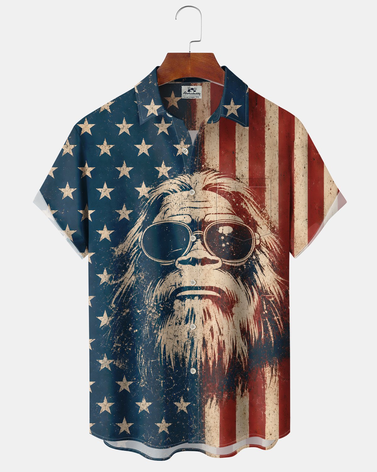 Alohadaddy® Men's Short-Sleeve Button-Down Shirt Vintage Flag Print with Pocket