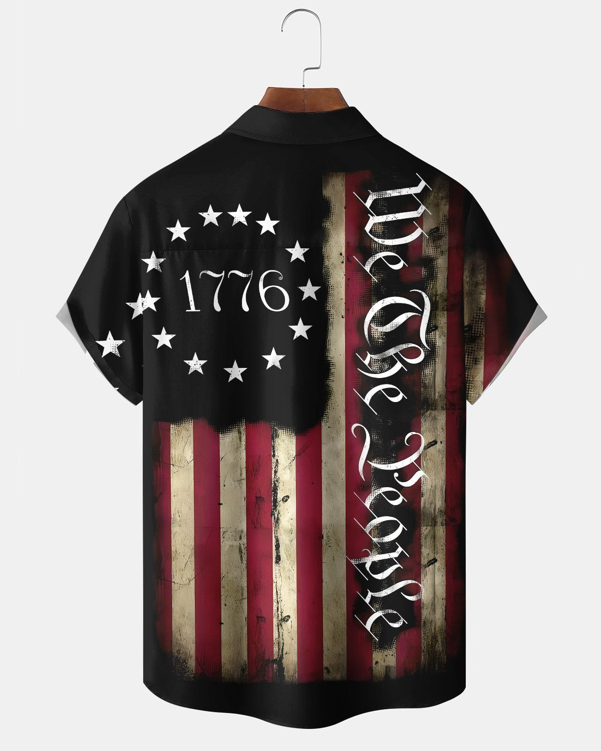 Alohadaddy® Vintage Flag Print Art Button-Down Cardigan Men's Short-Sleeve Shirt with Pocket