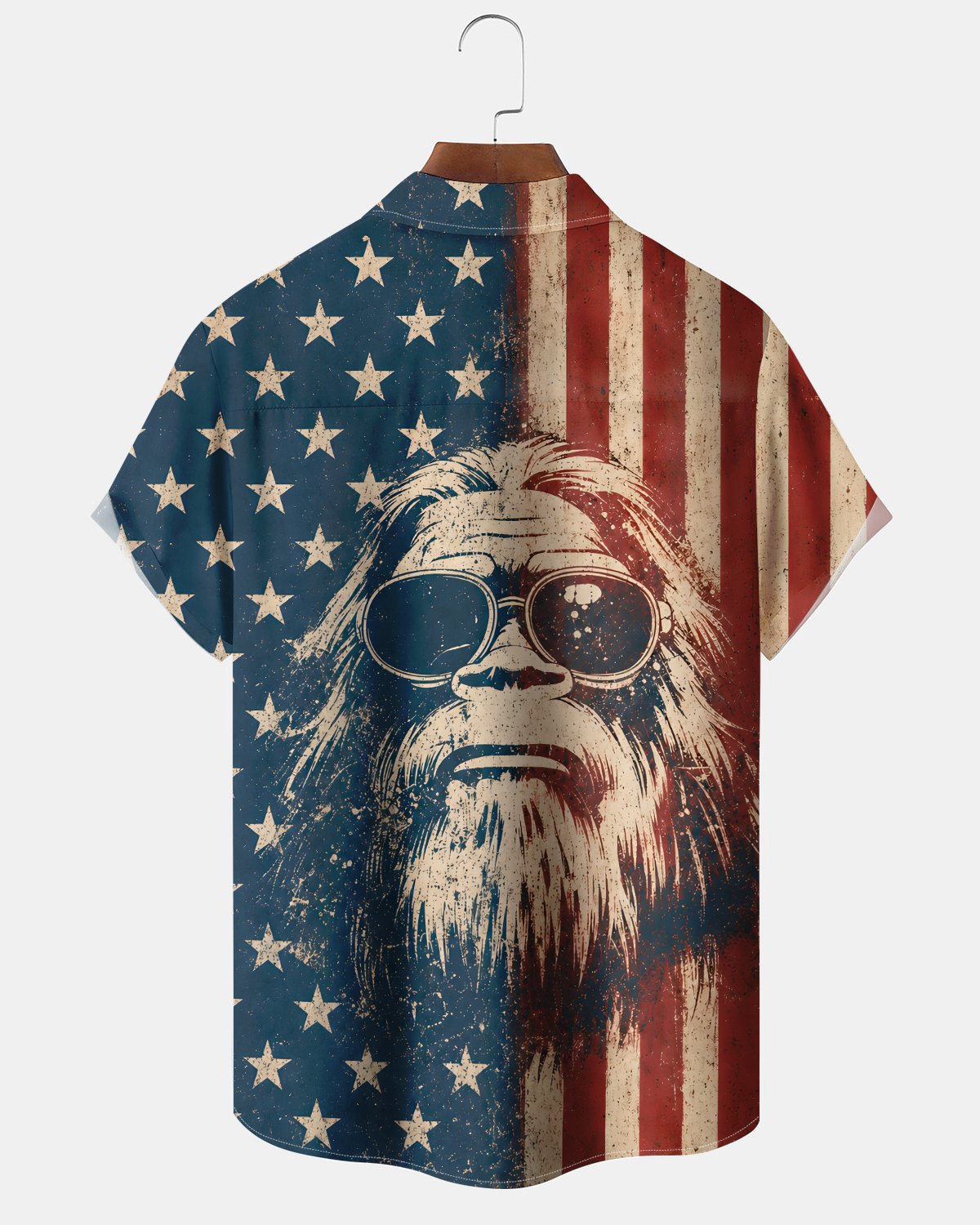 Alohadaddy® Men's Short-Sleeve Button-Down Shirt Vintage Flag Print with Pocket