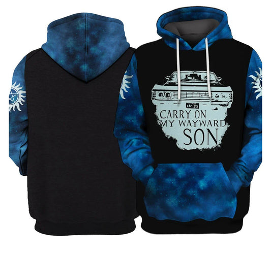 Supernatural Hoodie Carry On My Wayward Son Hoodie Black Blue Unisex - Cozy Hoodie For Cold Weather