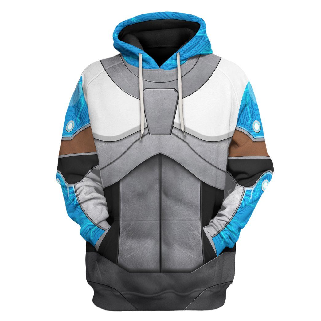 Teen Titan Hoodie Teen Titan Cyborg Cosplay Costume T-Shirt Blue Silver Unisex Adults New Release - Trendy Gift For Men & Women