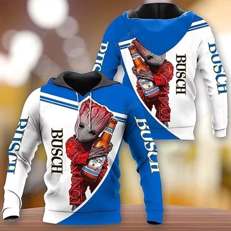 Beer Hoodie Busch Beer Baby Groot Blue White Hoodie Amazing Beer - Cozy Hoodie For Cold Weather