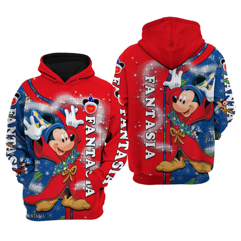 Disney MK Hoodie MK Sorcerer Fantasia Christmas Hoodie Blue Red Unisex