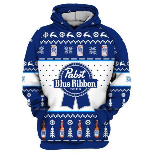 Beer Hoodie Pabst Blue Ribbon Beer Blue White Hoodie Awesome Beer - Cozy Hoodie For Cold Weather