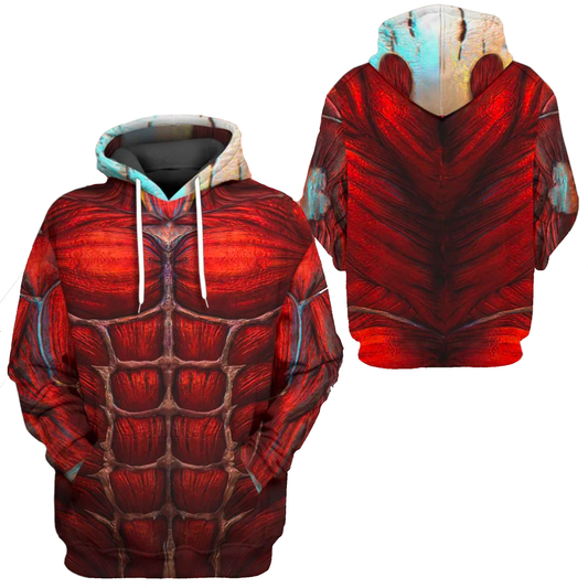 Attack On Titan Hoodie Colossal Titan Flesh Costume Hoodie Red Unisex - Cozy Hoodie For Cold Weather
