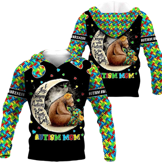 Autism Hoodie Autism Awareness Bear Gephic Autism Mom Hoodie Colorful Unisex - Cozy Hoodie For Cold Weather