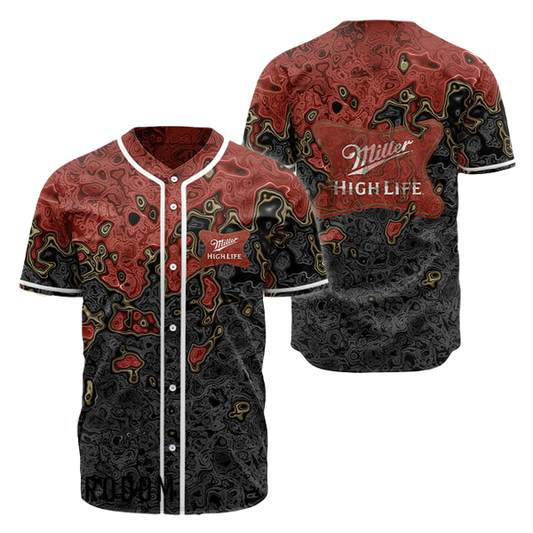 Miller Baseball Jersey Abstract Holographic Miller High Life Jersey Shirt Red Black Unisex Adult New Release