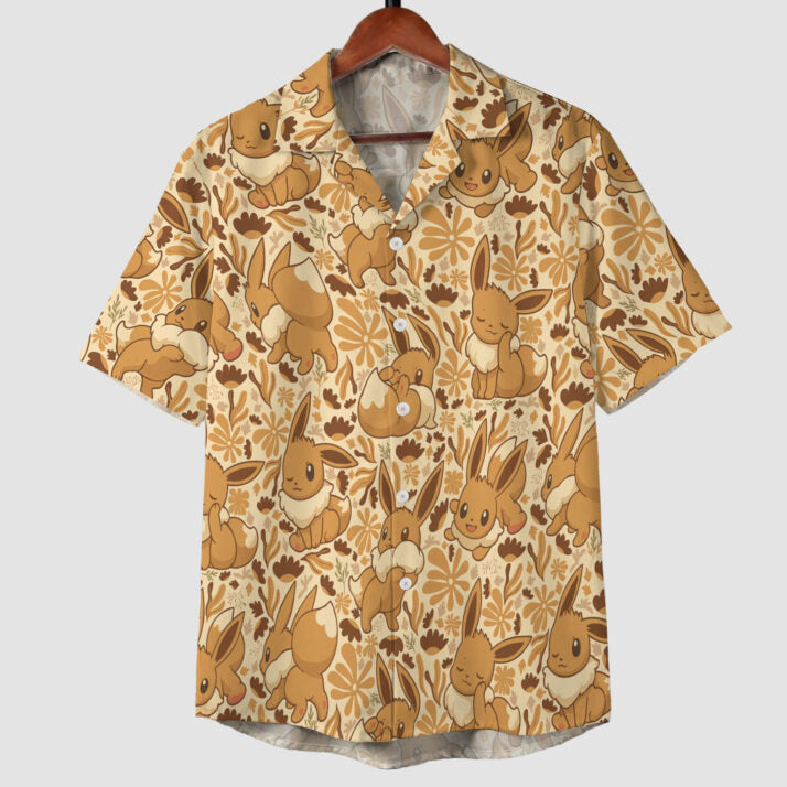 Anime Eevee Autumn Floral Kawaii Hawaiian Shirt | Tropi Hawaiian Shirts Store