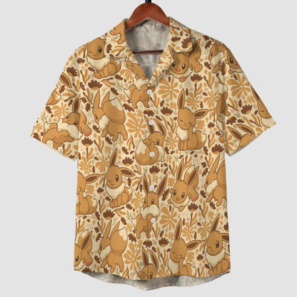 Anime Eevee Autumn Floral Kawaii Hawaiian Shirt | Tropi Hawaiian Shirts Store