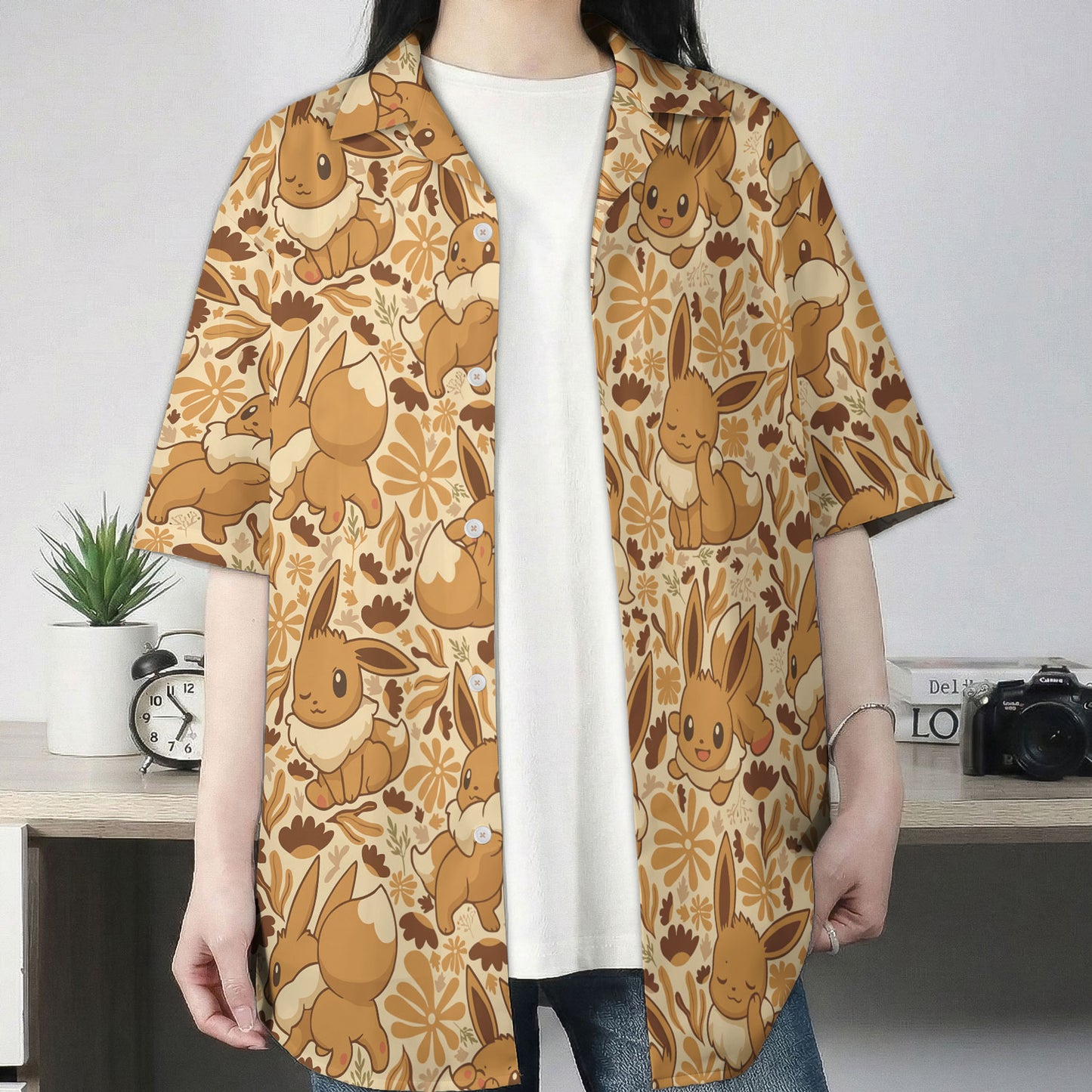 Anime Eevee Autumn Floral Kawaii Hawaiian Shirt | Tropi Hawaiian Shirts Store