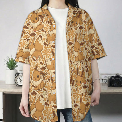 Anime Eevee Autumn Floral Kawaii Hawaiian Shirt | Tropi Hawaiian Shirts Store