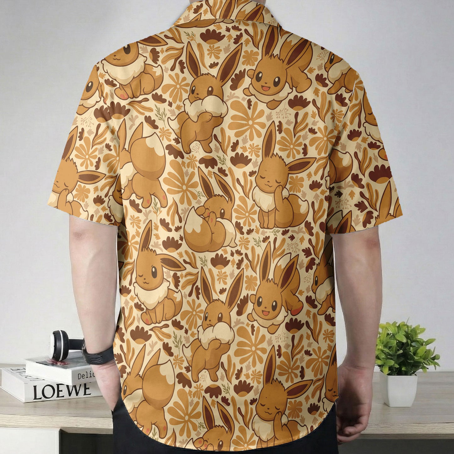 Anime Eevee Autumn Floral Kawaii Hawaiian Shirt | Tropi Hawaiian Shirts Store