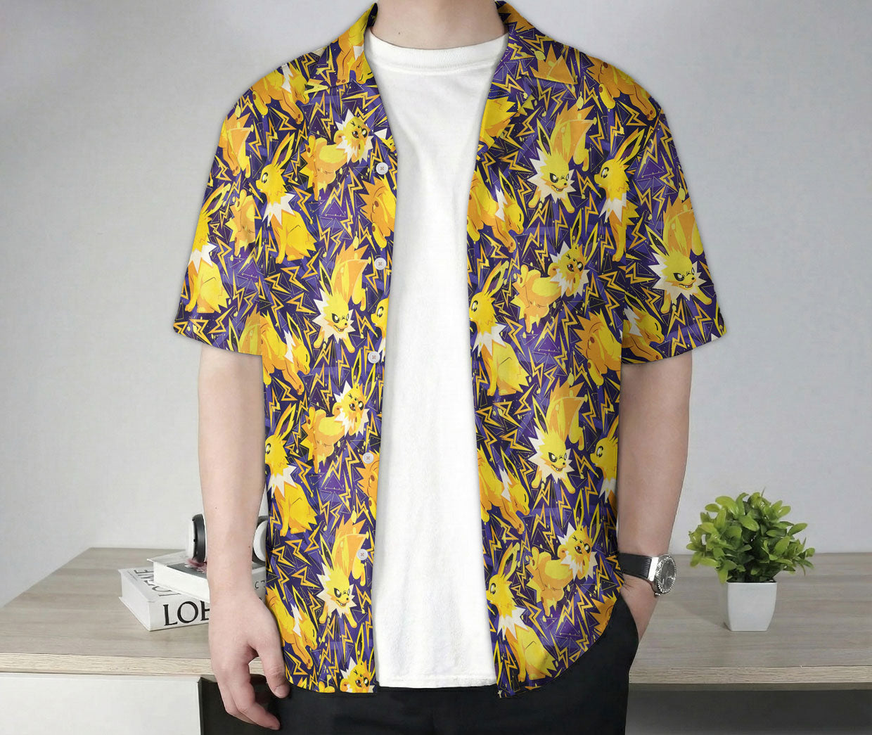 Anime Jolteon Electric Pattern Pokemon Hawaiian Shirt