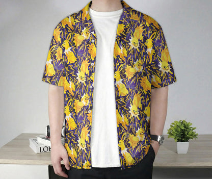 Anime Jolteon Electric Pattern Pokemon Hawaiian Shirt