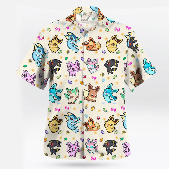 Anime Pokemon Cute Eeveelution Pattern Hawaiian Shirt - Tropi Hawaiian Shirts