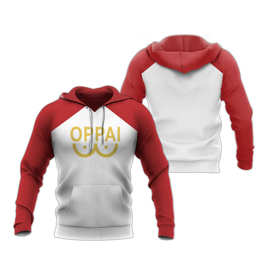 One Punch Man Hoodie One Punch Man Saitama Oppai Hoodie White Red Unisex - Cozy Hoodie For Cold Weather