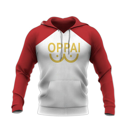 One Punch Man Hoodie One Punch Man Saitama Oppai Hoodie White Red Unisex - Cozy Hoodie For Cold Weather