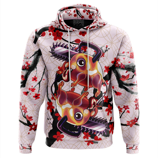 Chainsaw Man Hoodie Denji And Pochita Cherry Blossom Hoodie Pink Unisex - Cozy Hoodie For Cold Weather