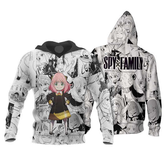 Spyxfamily Hoodie Anya Forger Pose Manga Pattern Hoodie White Unisex - Cozy Hoodie For Cold Weather