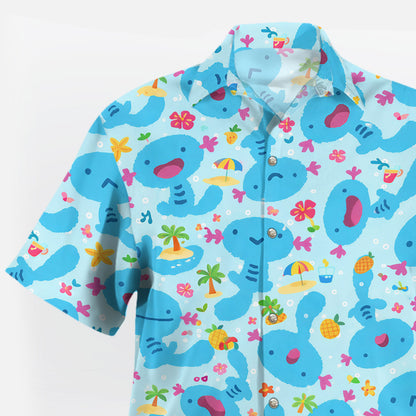 Aqua Blue Mudkip Pokemon Kawaii Tropical Hawaiian Shirt