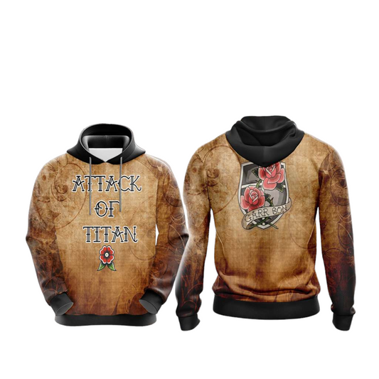 Attack On Titan Hoodie Attack On Titan Garrison Flower Hoodie Brown Unisex - Cozy Hoodie For Cold Weather