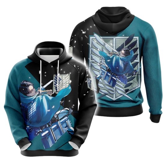 Attack On Titan Hoodie The Captain Levi Ackerman Graphic Hoodie Blue Black Unisex - Cozy Hoodie For Cold Weather