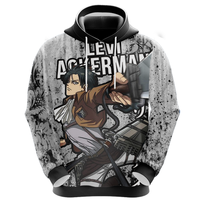 Attack On Titan Hoodie Levi Ackerman In Fight Graphic Hoodie Black Gray Unisex - Cozy Hoodie For Cold Weather